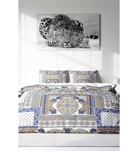Çift Kişilik ( Lastikli Çarşaflı ) %100 Pamuk Saten Nevresim Takımı Blue Patchwork