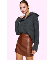 Kadın Suni Deri Yüksek Bel Kalem Etek Mini Boy Casual Günlük Hafta Sonu Yaz Aylarının Vazgeçilmezi (Kahverengi)