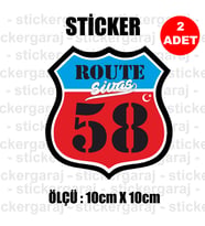 58 sivas memleket rota gidiş etiket sticker çıkartma - 2 adet - motosiklet araba otomobil kamyon kamyonet cam uyumlu