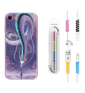 Apple iPhone 5 6 7 8 Plus Se XR Kılıf Kablo Koruma Spiral Silikon Kız ve Ejderha 1742