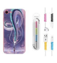 Apple iPhone 5 6 7 8 Plus Se XR Kılıf Kablo Koruma Spiral Silikon Kız ve Ejderha 1742