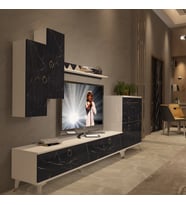 Decoraktiv Eko 6 Mdf Std Gold Tv Ünitesi Tv Sehpası - Beyaz Siyah Mermer (Beyaz - Siyah Mermer)