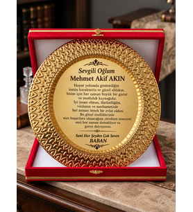 Kadife Kutulu Gold Plaket Kurumsal Ödül Takdir Tebrik Mezuniyet Terfi Hediyesi Kırmızı Siyah Kutulu Metal Plaket Ödülü