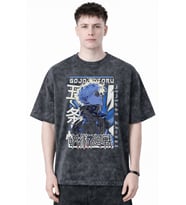 Tasarım Gojo Satoru Jujutsu Kaisen Anime Baskılı Unisex Oversize Eskitme Yıkamalı Tişört