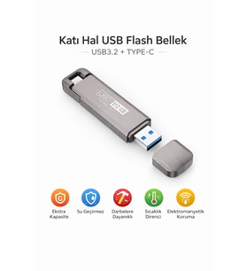 512 GB Flash Bellek, USB 3.2 + Type-C, 500MB/s Okuma, 450MB/s Yazma Hızı, Çift Bağlantı Noktalı, Darbeye Dayanıklı, Anti Manyetik, Sıcaklığa Dayanık