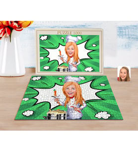 BK Gift Kişiye Özel Kadın Chef Karikatürlü 1000 Parça Profesyonel Puzzle-1