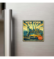 Vintage New York Şehri Temalı Buzdolap Magneti – 9x9 cm