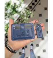 VİSSO 653 Hakiki Deri Çıtçıtlı Kimlik ve Kağıt Para Bölmeli Kişiye İsme Özel Erkek Kadın Mini Kibar Sade İnce Siyah Renk Kartlık Cüzdan Portföy Çanta LACİVERT GUTTY + ANAHTARLIK