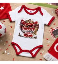 BK Gift Türkiye Taraftar Temalı 2026 Dünya Kupası Tasarımlı Kırmızı Bebek Body Zıbın-3 Tek Yürek Milli Takım Ruhu