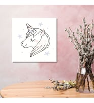 Tekli Kare Kanvas Kız Çocuk Odası Soft Pembe Unicorn Tablo