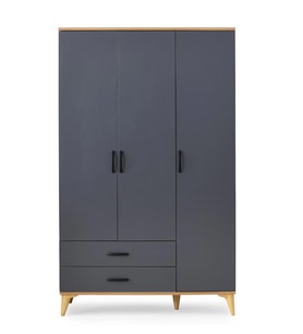 Kumsal 3 Kapılı 2 Çekmeceli Gardrop Elbise Dolabı 120x48x195cm (Gri)
