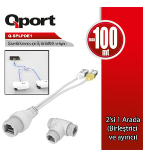QPORT Q-SPLPOE1 POE SPLITTER 2-İN-1 AĞ KONNEKTÖRÜ+ 3 YOLLU RJ45 KONNEKTÖRÜ