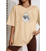 Unisex Astronot Baskılı T-shirt (Bej)