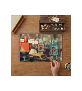 Metal Nosaljik Robotlar Tasarımı 240 parça Ahşap Puzzle Ahşap Kutuda MP00990