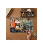 Metal Nosaljik Robotlar Tasarımı 240 parça Ahşap Puzzle Ahşap Kutuda MP00990