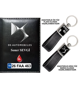 Plakanıza Özel DS Automobiles Logolu Siyah Ruhsat Kabı ve Anahtarlık