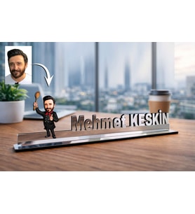 Kişiye Özel Aşçı Karikatürlü 30 cm Ayna Pleksi Masaüstü İsimlik - Aşçı Hediyesi Aşçı ve Şef Hediyesi