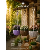 3’lü Alt Tabaklı Rattan Desenli Askılı Saksı 2 Litre Dekoratif Şık Tasarım