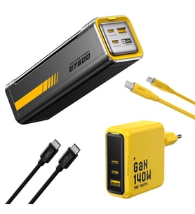 Aohi Youth 140W 3 Portlu Şarj Adaptörü,27.600 mAh 240W PD3.1 Powerbank, 140W 1m PD 3.1 480Mbps Süper Hızlı Şarj/Data Kablosu Seti