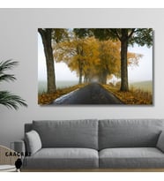 Tekli Yatay Kanvas Duvar Tablosu Sonbahar ve Sisli Yol