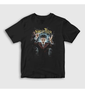 Presmono Unisex Çocuk Siyah Electricity Magician Nikola Tesla T-Shirt 332309tt