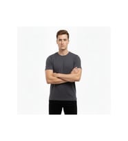 Erkek T-Shirt Bisiklet Yaka Slim Fit Dar Kesim Likralı Tişört Günlük Basic Body - Füme
