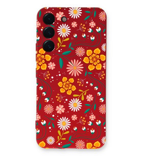 PrinfiFy Samsung Galaxy S22 Uyumlu Lansman Kılıf Çiçek Tasarımlı İçi Kadife Kapak (Kırmızı)