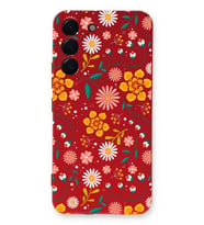 PrinfiFy Samsung Galaxy S22 Uyumlu Lansman Kılıf Çiçek Tasarımlı İçi Kadife Kapak (Kırmızı)