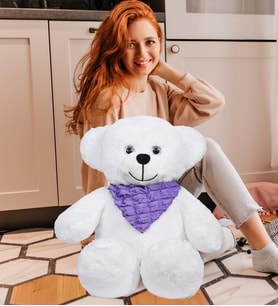 Fularlı Beyaz Peluş Ayıcık  Sevimli ve Yumuşak Büyük Oyuncak Ayı (01)