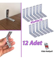 12 Adet Mobilya Eşya Dolap Duvar Sabitleyici Köşe Bağlantı L Demir Gönye Deprem Güvenliği 45x45x15mm (Krom)