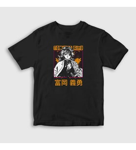 Presmono Unisex Çocuk Siyah Giyu Tomioka V3 Anime Demon Slayer Kimetsu No Yaiba T-Shirt 298629tt