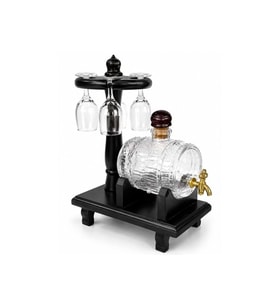Kişiye Özel Ahşap Standlı Cam Fıçı Ve 4 Kadehli İçki Servis Seti - 35x20x13cm