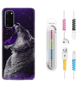 Samsung A02S A03S A10 A12 A13 A21S A22 Kılıf Kablo Koruma Spiral Silikon Purple Leopar 1750