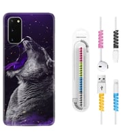 Samsung A02S A03S A10 A12 A13 A21S A22 Kılıf Kablo Koruma Spiral Silikon Purple Leopar 1750