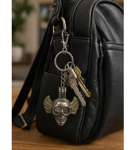 Karanlıkta Parlayan Kanatlı Kurukafa Metal Anahtarlık Unisex Aksesuar