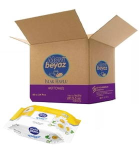 Mavi Beyaz Islak Havlu Mendil 90 Yaprak Papatya 24 Lü Set Plastik Kapaklı (2160 Yaprak)
