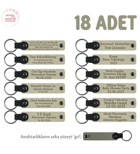 Sütlü Kahve & Gri, Müstakbel Damada Özel Kutlamalar İçin İsim Yazılan 18' li Hatıra Anahtarlık