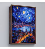 Çerçeveli Vincent van Gogh Tarzı New York Manzara Tablosu (Altın)