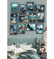 12 Parça Çerçeve Görünümlü Mavi Cennet Mdf Tablo Seti (80x80 Cm)