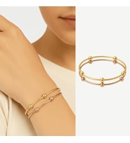 Kadın Çelik Bileklik - Beş Top Süslemeli Tasarım - İkili Model - Altın Rose Renk