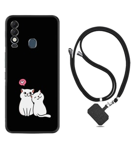 Tecno Spark 8T Kılıf Silikon Boyun Askılı İpli Desenli Silikon Love Cats 1690