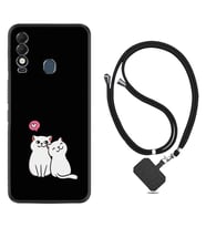 Tecno Spark 8T Kılıf Silikon Boyun Askılı İpli Desenli Silikon Love Cats 1690