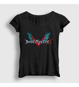 Presmono Kadın Siyah Logo Dante Devil My Cry T-Shirt 532893tt