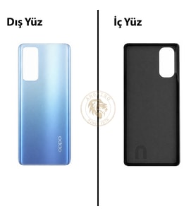 Oppo KAPAK Reno 4 Mavi Arka Kapak Arka Cam Batarya Kapağı Lazer Kesim Kapak Pil Kapağı Back Cover