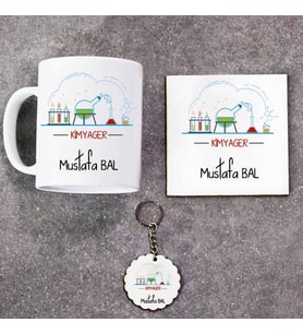 Kimyager Kupa Bardak Altlık ve Anahtarlık Hediye Seti (Model 1)