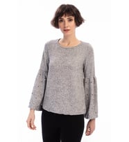 8490985 Yumoş Kolu Geniş Volanlı İncili Bluz GRI (Gri)