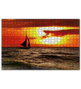 Cakapuzzle Günbatımında Yelkenli Silüeti  Puzzle Yapboz MDF (Ahşap) (255 Parça)