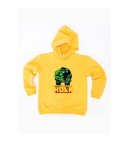 Hulk baskılı kapüşonlu pamuklu kumaş çocuk sweatshirt (Sarı)
