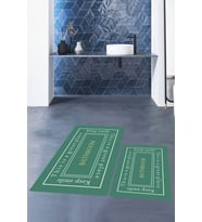 EVDEYA Baskılı Yıkanabilir Desenli Bathroom Yazılı Banyo Paspası Klozet Takımı, KLOZET-5-BEYAZ, (Yeşil)