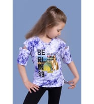 Toontoy Kız Çocuk Batik Desenli Dijital Baskılı Tişört (Lacivert)